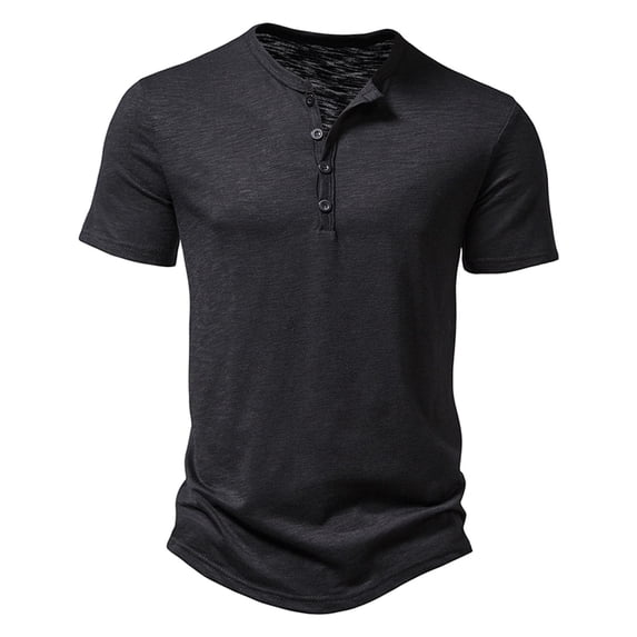 Previn Men's Henley Shirt Short Sleeve T Shirt Soft Slim Fit Cotton Beach Top Fall Button Summer Cool Lightweight Black XX-Large