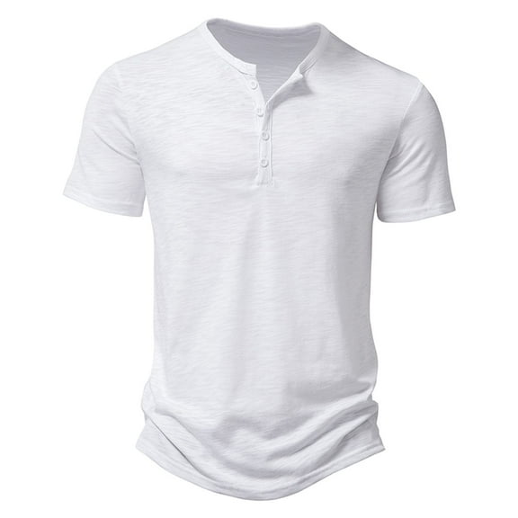 Previn Men's Henley Shirt Short Sleeve T Shirt Soft Slim Fit Cotton Beach Top Fall Button Summer Cool Lightweight White Small
