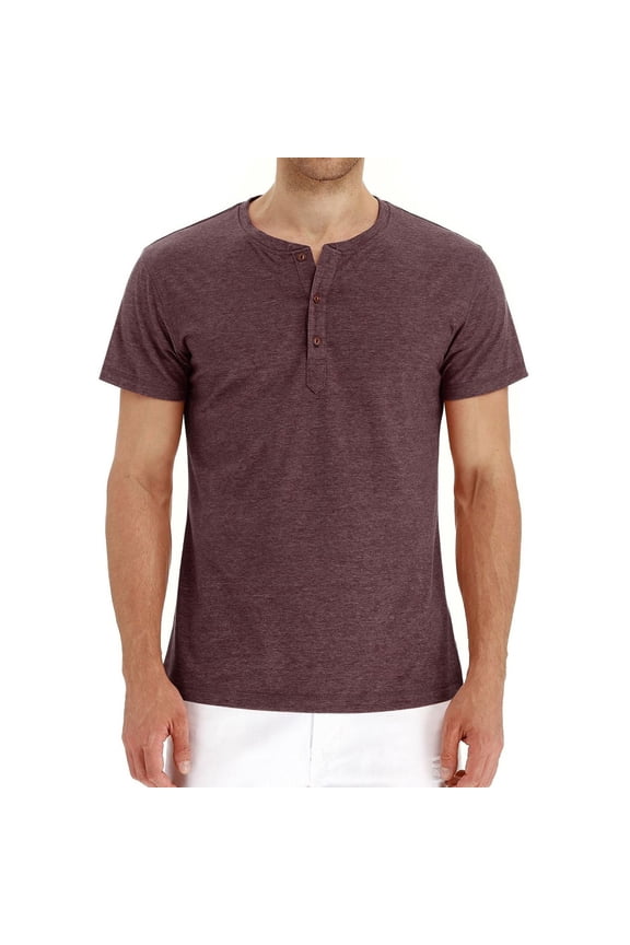 Men's Henley Tshirt Cotton Tops Short Sleeve Thin Summer Comfy Fall Classic Basic Soft Casual T-shirt Dark Coffee Large