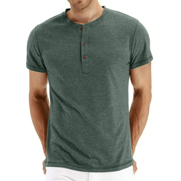 Previn Men's Henley Tshirt Cotton Tops Short Sleeve Thin Summer Comfy Fall Classic Basic Soft Casual T-shirt Green X-Large
