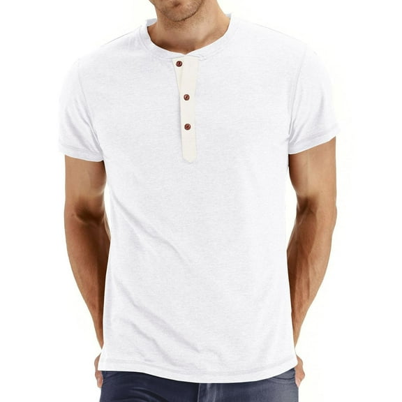 Previn Men's Henley Tshirt Cotton Tops Short Sleeve Thin Summer Comfy Fall Classic Basic Soft Casual T-shirt White XX-Large