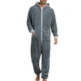 thumbnail image 1 of Previn Men's Hooded Onesie Pajamas Full Zipper Fall Winter Soft Lightweight Fuzzy Fleece Loungewear Sleepwear Zip Up Jumpsuit Loose Baggy Adults Long Sleeve Long Pants One Piece Pjs Grey Medium, 1 of 5