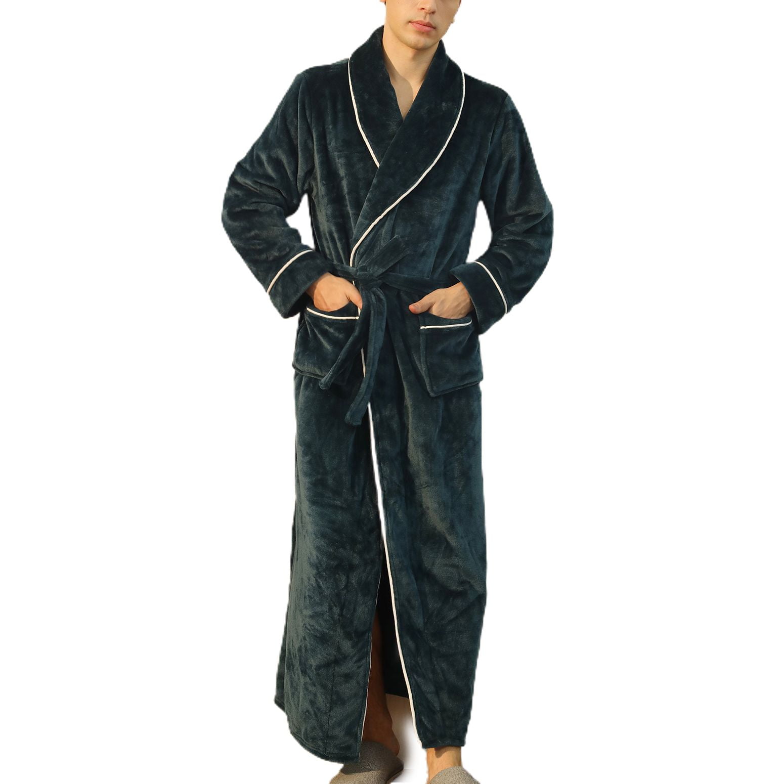 Previn Men's Long Fuzzy Fleece Robe Long Sleeve Pocket Plush Bathrobe ...