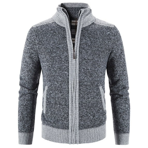 Previn Men's Long Sleeve Cardigan Sweater Full Zip Up Warm Soft Knit Lined Fall Fitted Thick Zipper Winter Zip-up Full-zip Cardigan Sweaters Dark Grey Small