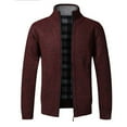 thumbnail image 1 of Previn Men's Long Sleeve Cardigan Sweater Zip Up Fleece Lined Top Soft Mock Neck Winter Knitted Full Zip Knitwear Burgundy X-Small, 1 of 1