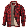 thumbnail image 1 of Previn Men's Long Sleeve Fleece Lined Coat Winter Top Comfy Coats Fall Button Snow Thick Button Up Spandex Red Large, 1 of 1