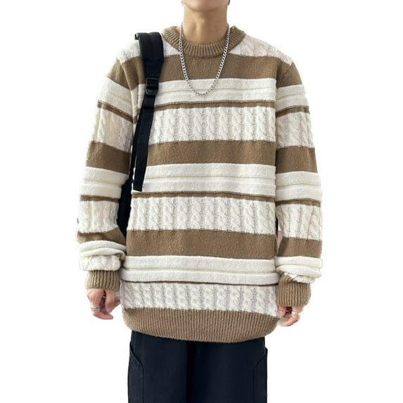 Previn Men's Long Sleeve Pullover Sweater Crewneck Warm Casual Cozy Mock Neck Knitwear Soft Top Knitted Fashion Coffee Medium