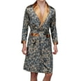 thumbnail image 1 of Previn Men's Long Sleeve Robe Satin Bathrobe Printed Spa Robes Comfy Lightweight Thin Sleepwear V Neck Cool Sleeping Spandex Navy X-Large, 1 of 4
