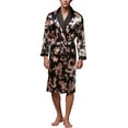 thumbnail image 1 of Previn Men's Long Sleeve Robe Summer Satin Bathrobes Printed Knee Length Soft Luxury Comfy V Neck Thin Lightweight Cool Pajamas Black Large, 1 of 4