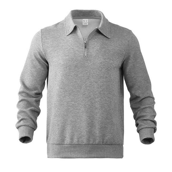 Previn Men's Long Sleeve Sweatshirt Top V Neck Half Zip Pullover Fashion Zip Vintage Textured Pull On Spring Sweatshirt Light Grey Large