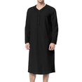 thumbnail image 1 of Previn Men's Nightshirt 100 Cotton Night Shirt Button Spring Fall Sleepwear Soft Nightgown for Sleeping Long Sleeve Henley Neck Nightgown Knee Length Loose Sleep Shirt Black Medium, 1 of 1
