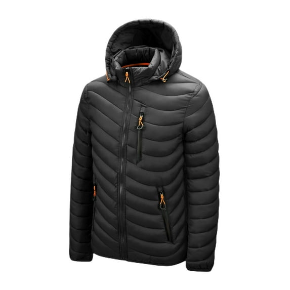 Previn Men's Puffer Jacket Down Coat Thermal Pocket Hood Hooded Quilted Zip Up Winter Warm Zipper Long Sleeve Outerwear Zip-up Jacket Black Medium