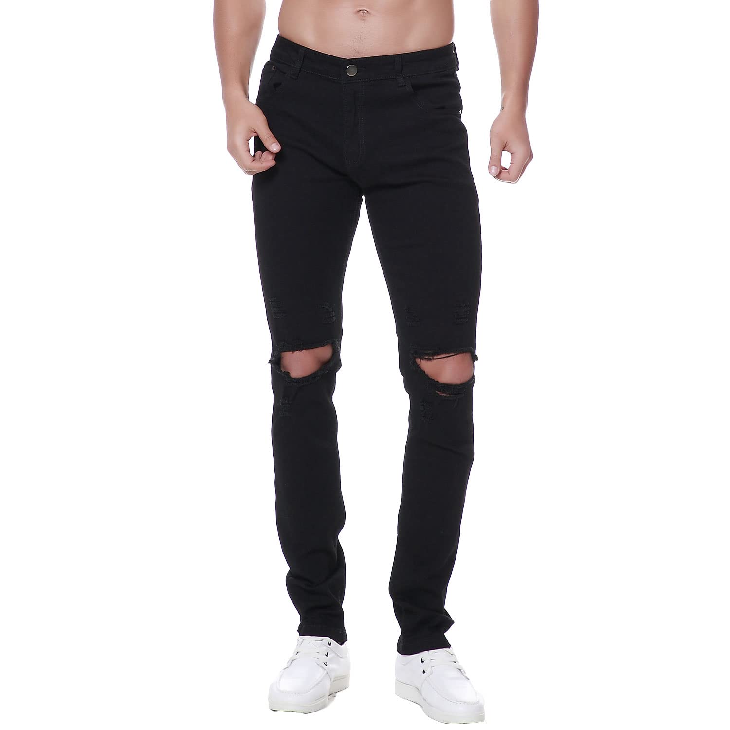 Previn Men's Ripped Denim Jeans Distressed Slim Trousers Destroy Holes