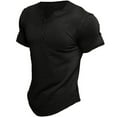 thumbnail image 1 of Previn Men's Short Sleeve Henley T Shirt Cotton T Shirt Summer Fashion Spandex Basic Fitted V Neck Tee Black Large, 1 of 2