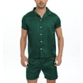thumbnail image 1 of Previn Men's Short Sleeve Pajama Set Summer Shorts Sleepwear Soft Fall Satin Lightweight Printed 2 Piece Lounge Spring Pjs Green Large, 1 of 5