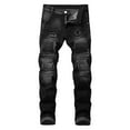 thumbnail image 1 of Defitshape Men's Slim Fit Jeans Demin Pants Patch Ripped Distressed Jeans Washed Biker Moto Black 34W, 1 of 5