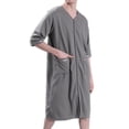 thumbnail image 1 of Previn Men's Soft House Coat Waffle Robe Zipper Summer Loose Bathrobe Fall Long Zip Up 3/4 Sleeve Housecoat Cool Knee Length Grey Small-Medium, 1 of 4