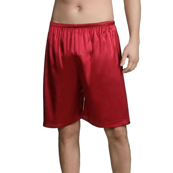 Previn Men's Soft Pajamas Boxer Shorts Summer Underwear Sleep Shorts Valentines Day Elastic Waist Comfy Spring Thin Satin Fall Loose Red 3X-Large