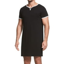 Previn Men's Soft Summer Robe Bath V Neck Sleep Shirt Spring Comfy Short Sleeve Nightshirt Long Loose Pjs Black Small