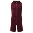 thumbnail image 1 of Previn Men's Summer Sleeveless Rompers & Jumpers Full Zip Short Jumpsuit Tank Shorts Spring Lightweight Soft Casual Fashion Hooded Playsuits Outfit Burgundy Large, 1 of 4