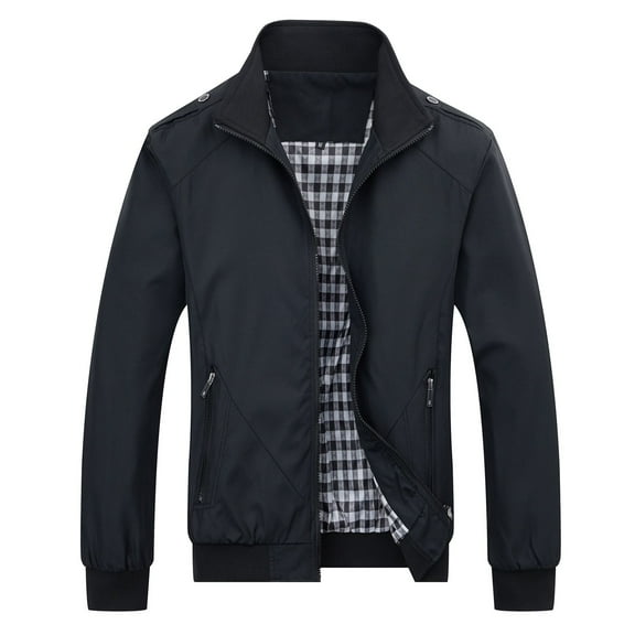 Previn Men's Windbreaker Zip Up Jacket Lightweight Spring Zip-up Jackets Pocket Soft Mock Neck Business Casual Work Zipper Jackets & Coats Black Small