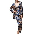 thumbnail image 1 of Previn Women's 3 Piece Pajamas Set Long Sleeve Robe Long Pants Satin Pj Set Summer Sleepwear Silky Cami Long Sleep Comfy Sleepwear Royal Blue Medium, 1 of 4