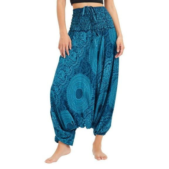 Previn Women's Boho Yoga Pants High Waisted Lightweight Yoga Loose Soft Hippie Harem Pants Indian Bohemian Dance Beach Pants A01204 Small-Large