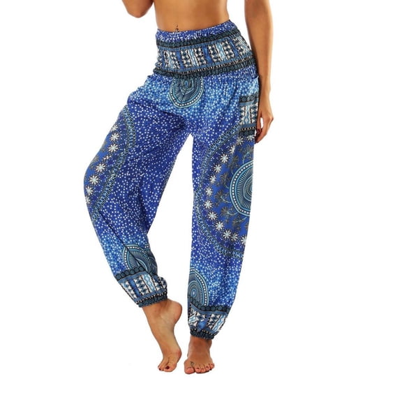 Previn Women's Boho Yoga Pants Indian Dance Pants Long Casual Soft Cinched Bottom Elastic Waisted Lightweight Bohemian Harem Genie Pants Style7 Small-X-Large