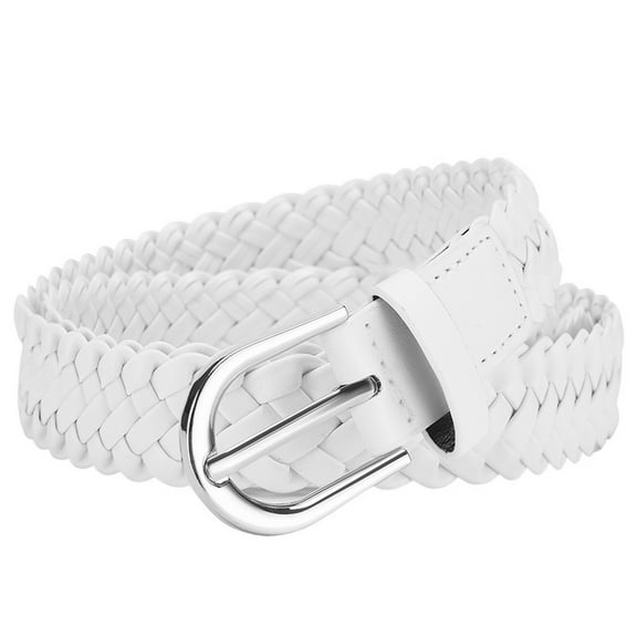 Previn Women's Braided Belt Autumn Adjustable Belts Casual D Ring Buckle Chic Holeless Date Belt For Dress White X-Small-Large