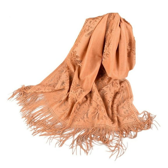 Previn Women's Cableknit Pashmina Shawl Chic Holiday Elegant Date Fall Lace Soft Cut Out Muffler Scarf Khaki One Size