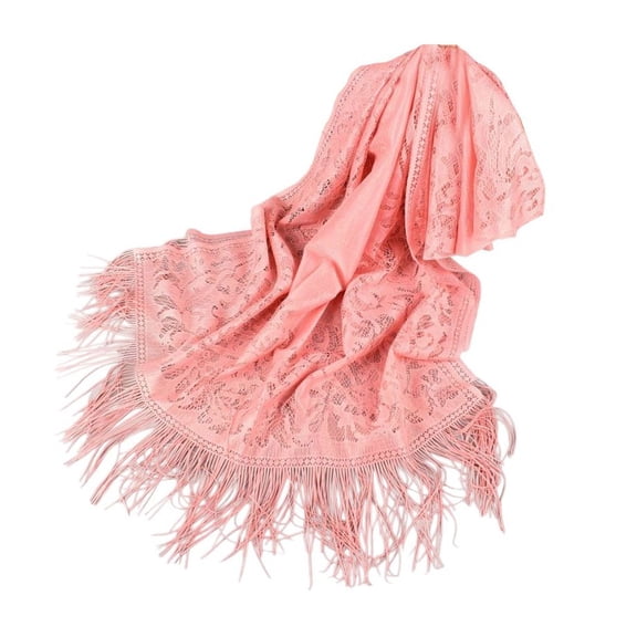 Previn Women's Cableknit Pashmina Shawl Chic Holiday Elegant Date Fall Lace Soft Cut Out Muffler Scarf Pink One Size