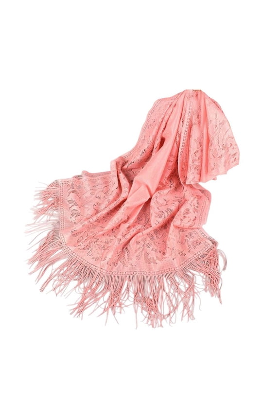 Women's Cableknit Pashmina Shawl Chic Holiday Elegant Date Fall Lace Soft Cut Out Muffler Scarf Pink One Size