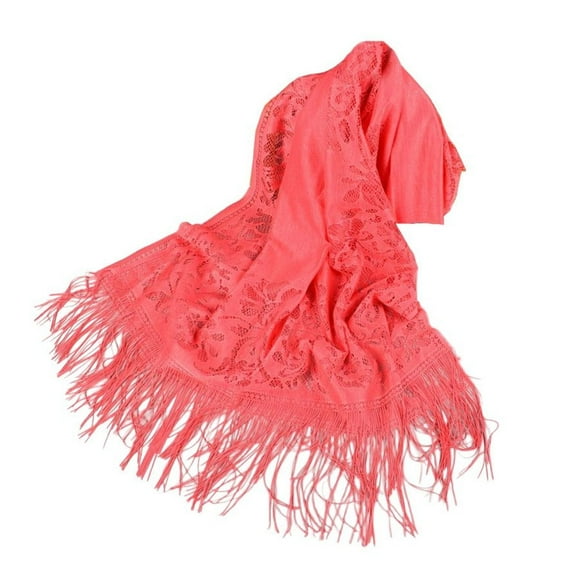 Previn Women's Cableknit Pashmina Shawl Chic Holiday Elegant Date Fall Lace Soft Cut Out Muffler Scarf Watermelon Red One Size