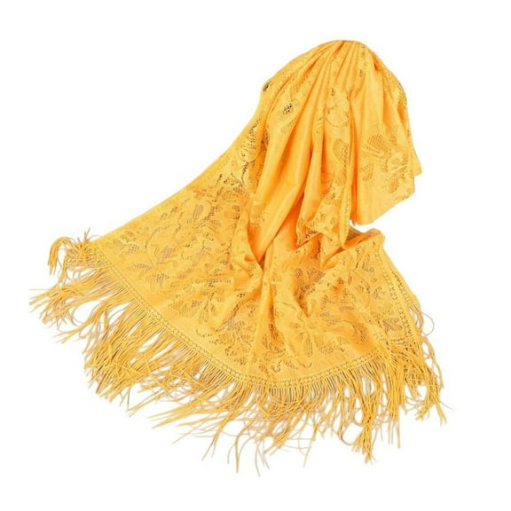 Previn Women's Cableknit Pashmina Shawl Chic Holiday Elegant Date Fall Lace Soft Cut Out Muffler Scarf Yellow One Size