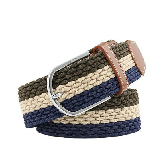 Previn Women's Canvas Belt Buckle Braid Holeless Belt Chic D Ring Medium Metal Adjustable Belts All Seasons Blue X-Small-Large