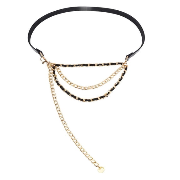 Previn Women's Chain Skinny Belt Faux Leather Rhinestone Casual Summer Belt For Dress Bling Buckle Black X-Small-Large