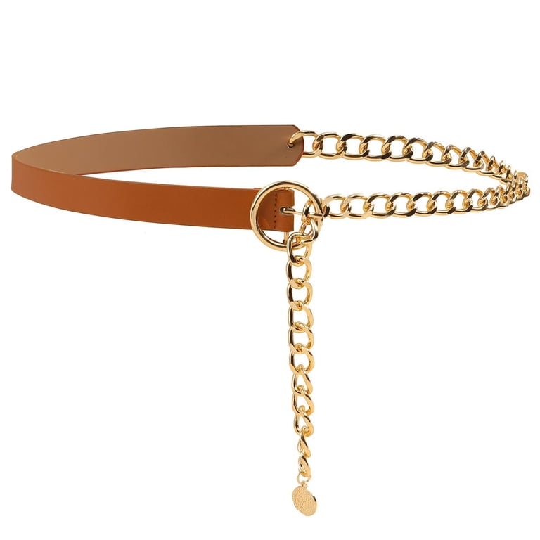 Faux Leather Belt with Gold Buckle and Chain for Women Black & Gold Tone Heart Faux Leather Belt – Unique Vintage main image 4