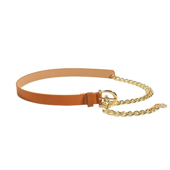 Previn Women's Chain Skinny Belt Faux Leather Rhinestone Casual Summer Belt For Dress Bling Buckle Umber X-Large