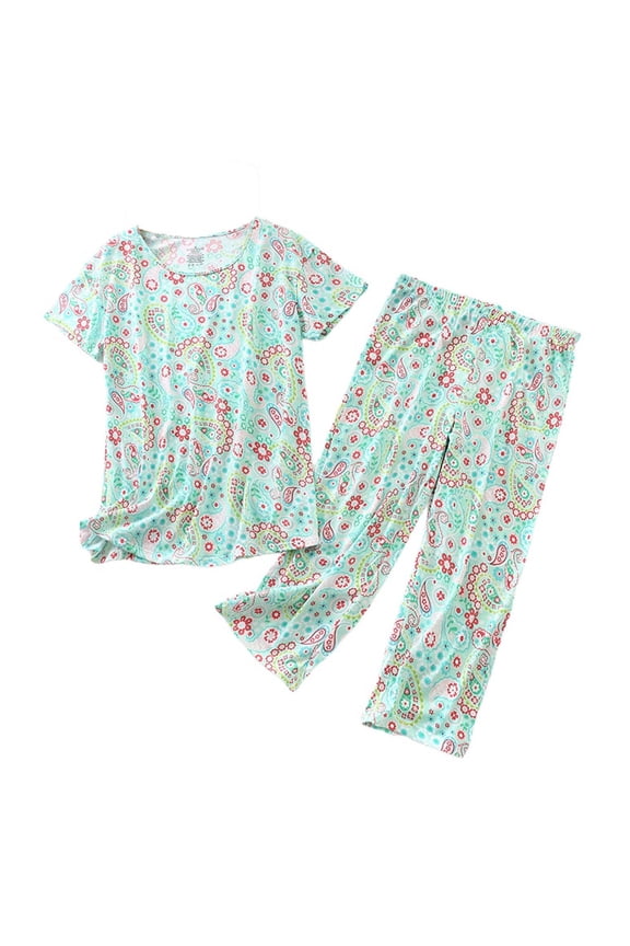 Women's Cotton Capri Pajama Set Cartoon Lounge SetCute 2 Piece Short Sleeve Shirt Capri Pant Pj Sleepwear Comfy Summer Loungewear V Neck Patterned17 XX-Large