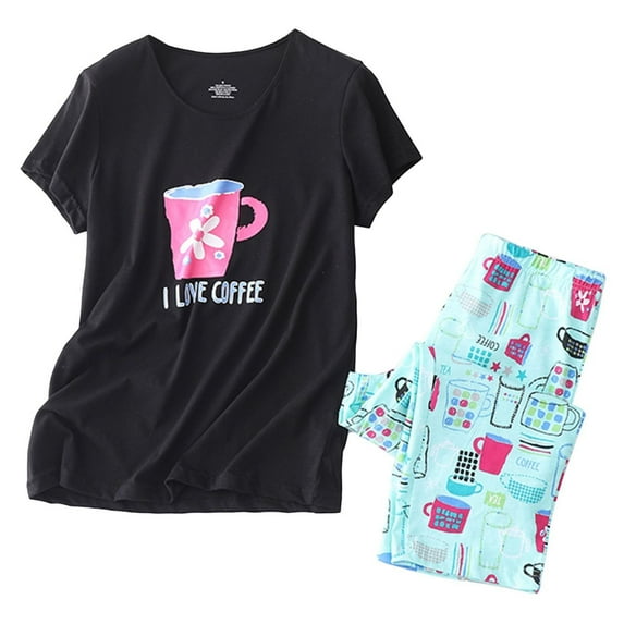 Previn Women's Cotton Capri Pajama Set Summer Fall Short Sleeve Pjs Soft Loose Spring Thin Crew Neck Lounge Set Patterned2 XX-Large