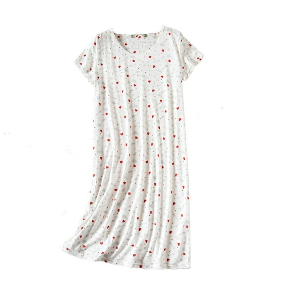 Previn Women's Cotton Pajamas Dress Summer Nightgown Cute Printed Short Sleeve Cool Soft Spring Oversized Comfy Home Fall Pjs Style1 X-Large