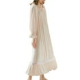 thumbnail image 1 of Previn Women's Cotton Victorian Nightgown 3/4 Sleeve Frilly Night Gown Pleated Lace Maxi Billowy Vintage Ruffle Nightdress Square Neck Old Fashioned Sleep Dress Pink Medium, 1 of 3