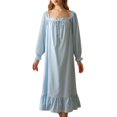 thumbnail image 1 of Previn Women's Cotton Victorian Nightgown Cute Pajamas Dress Princess Summer Long Night Dress Vintage Short Sleeve Ruffle Comfy Soft Sleepwear Blue XX-Large, 1 of 4