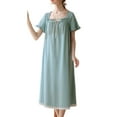 thumbnail image 1 of Previn Women's Cotton Victorian Nightgown Short Sleeve Cute Lace Soft Summer Vintage Princess Frilly Old Fashioned Long Sleep Dress Ruffle Pajama Dress Peacock Blue Large, 1 of 4