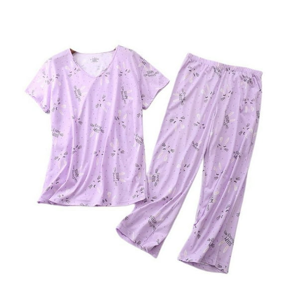 Previn Women's Cute Capri Pajamas 2 Piece Short Sleeve Pant Pjs Soft Summer Funny Lightweight Plus Size Lounge Thin Lounge Set Style17 XX-Large