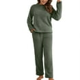 thumbnail image 1 of Previn Women's Cute Fuzzy Pajama Set Fleece Fuzzy Pj Soft Long Sleeve Stretchy Comfy Casual Pant Warm 2 Piece Warm Winter Plush Sleepwear Army Green Small, 1 of 4