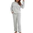 thumbnail image 1 of Previn Women's Cute Fuzzy Pajama Set Fleece Fuzzy Pj Soft Long Sleeve Stretchy Comfy Casual Pant Warm 2 Piece Warm Winter Plush Sleepwear Light Grey Small, 1 of 4
