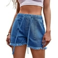 thumbnail image 1 of Previn Women's Denim Shorts Billowy Boyleg Comfy Empire Waist Drawstring Above Knee Casual Shorts Slash Pocket Shorts Peacock Blue Small, 1 of 1