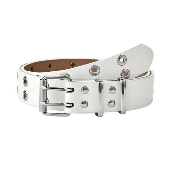 Previn Women's Double Grommet Belt Studded Faux Leather Belt Riding Medium Metal Buckle Casual Fashion Belts White Small-X-Large