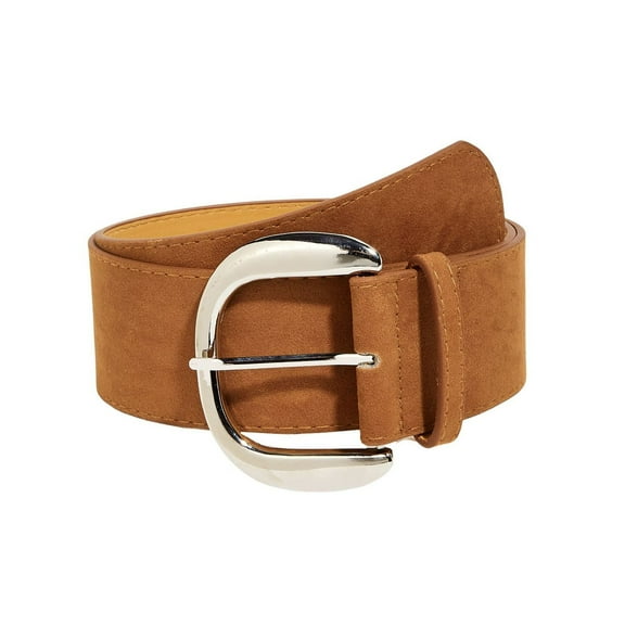 Previn Women's Faux Leather Adjustable Belts Square Metal Date Night Spring Thick Belt Vintage Metal Buckle Silver Umber Small-Large